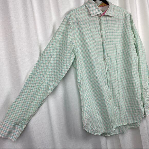 Lilly Pulitzer Pink&Teal Plaid Wyeth Mens Button Up Shirt Sz.M - Picture 3 of 10